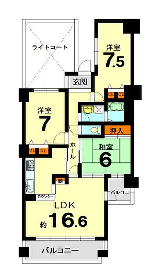 サンシティ桂坂参番館(3LDK) 2階の間取り図
