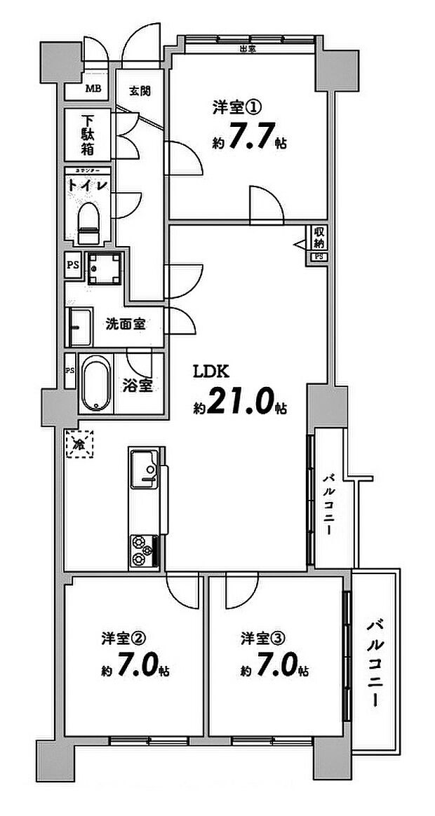 桂坂山荘(3LDK) 3階の間取り図