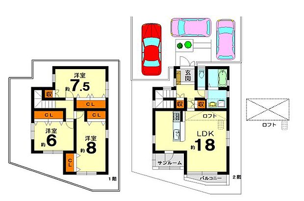 駐車3台可能、全居室洋室＆6帖以上有り、3LDK