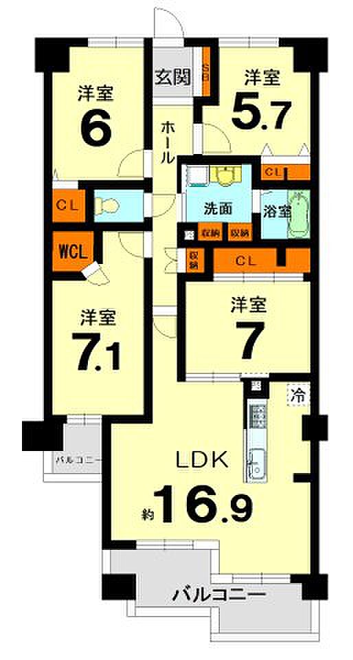 サンシティ桂坂参番館(4LDK) 2階の間取り図