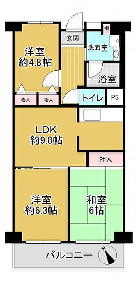 サニータウン羽倉崎(3LDK) 5階の間取り図