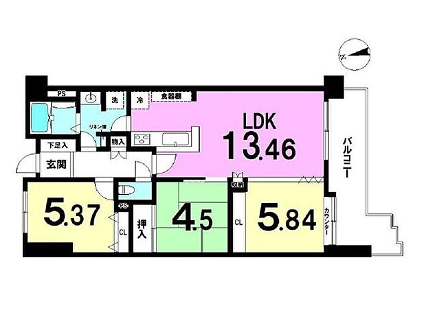 ローヤルシティ草加(3LDK) 4階の間取り図