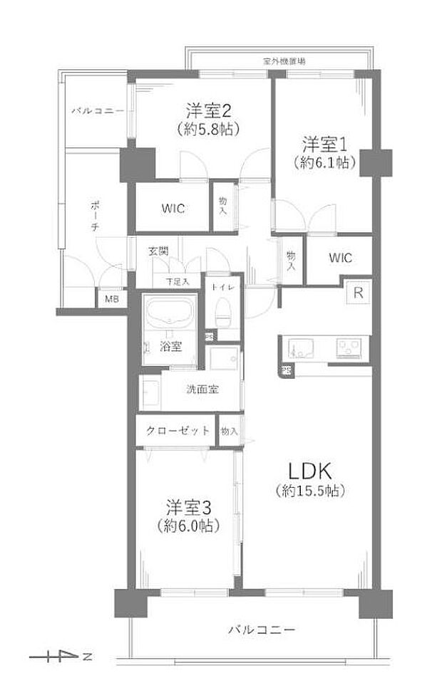 レクセルガーデン谷塚(3LDK) 2階の間取り図