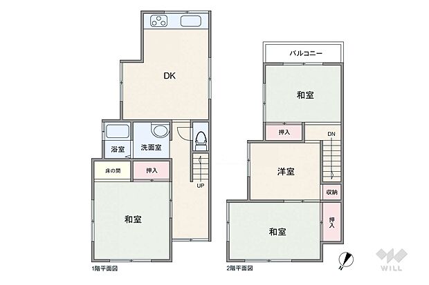 間取りは延床面積83.02平米の4DK。和室中心の落ち着いたプラン。各居室に収納スペースあり。2方向に窓のある部屋が多く、採光や通気性に配慮されています。