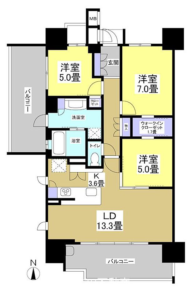 ウィスティリア浜松中央(3LDK) 2階の間取り図