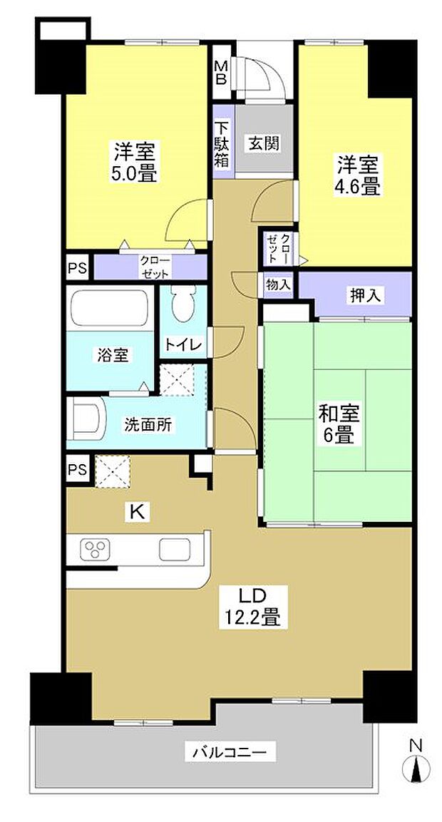 ナイスアーバン天王町(3LDK) 4階の間取り図