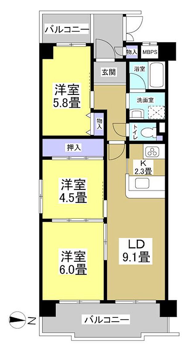 ユニライフ浜松II(3LDK) 3階の内観