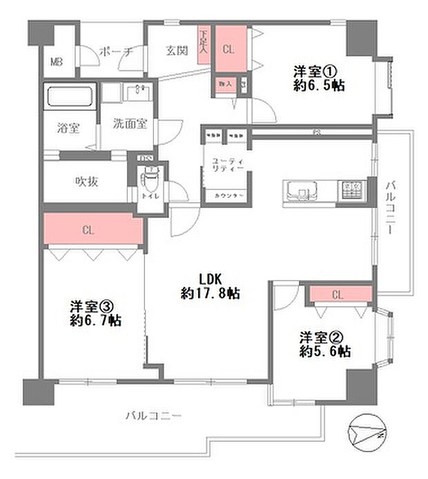 ブロケイド南茨木(3LDK) 5階/５０４の間取り図