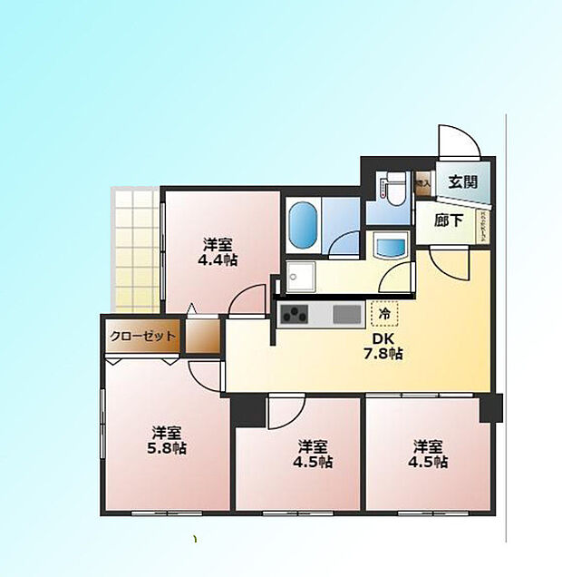 川口グレースマンション(4DK) 2階の間取り図