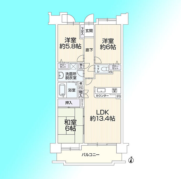 ローヤルシティ蕨第3(3LDK) 3階の間取り図