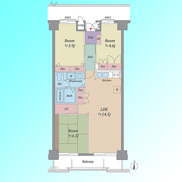 グランドシティ大宮ノースタワー(3LDK) 4階の間取り図