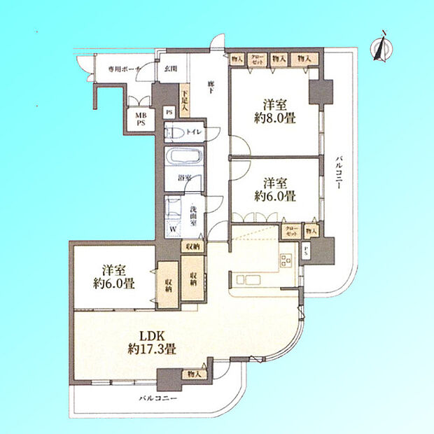 ライオンズプラザ大宮(3LDK) 9階の間取り図