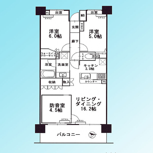 コスモ川口シティアベニュー(2LDK) 3階の間取り図