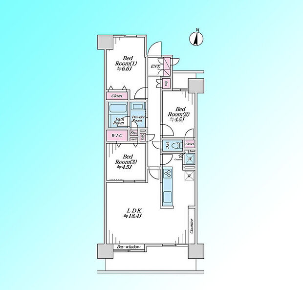 コープ野村クローバー・シティ与野四番館(3LDK) 7階の間取り図