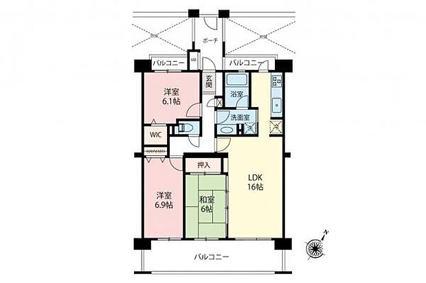 レクセルガーデン東所沢(3LDK) 6階の間取り図