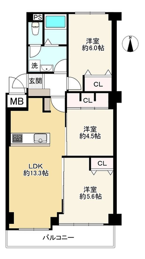 千島第一コーポ壱号棟(3LDK) 3階の間取り図