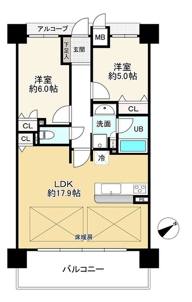 エスリードＯＳＡＫＡ　ＭＩＤ　ＷＥＳＴ(2LDK) 13階の間取り図