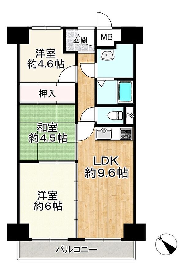 日商岩井泉尾マンション1号棟(3DK) 8階の間取り図