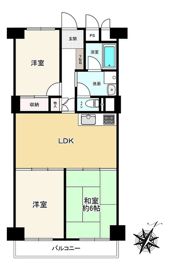 阿波座第二セントラルハイツ(3LDK) 7階の間取り図