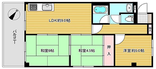 アベノ松崎町ハイツ(3DK) 5階の間取り図