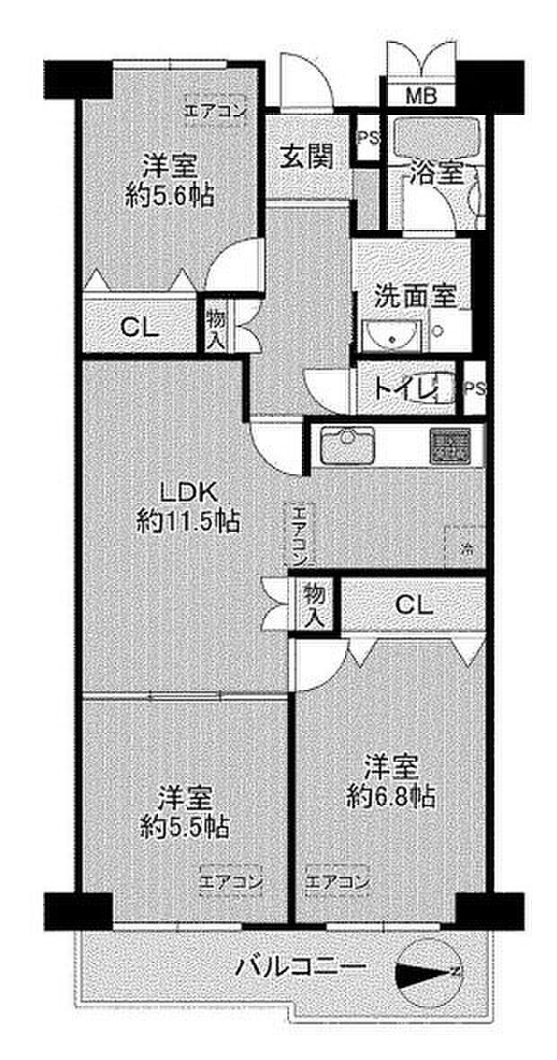 八戸ノ里第二ガーデンハイツ(3LDK) 4階の間取り図