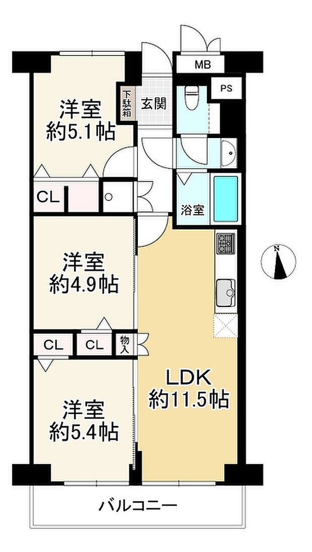 上本町第2ガーデンハイツ(2LDK) 6階の間取り図