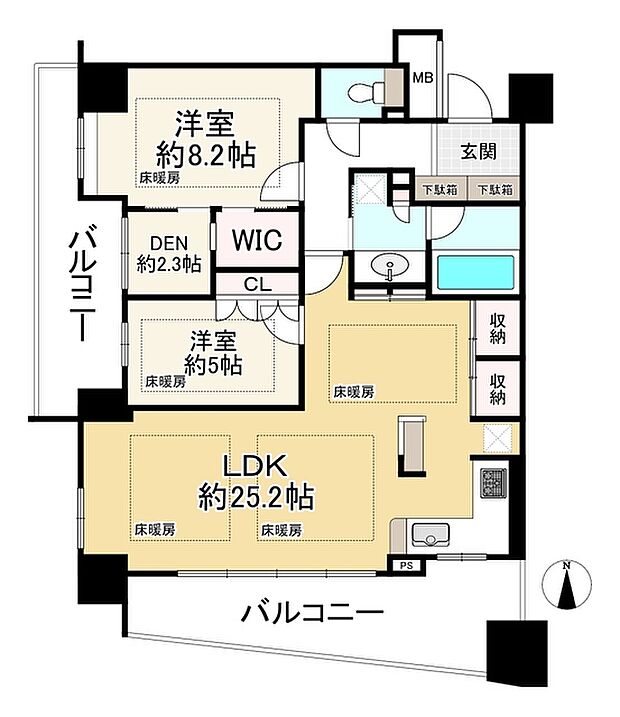 阿倍野松崎町レジデンス(2LDK) 9階の間取り図