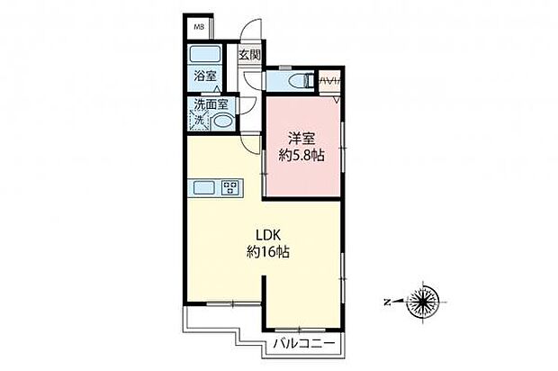 コスモ所沢(1LDK) 2階の間取り図