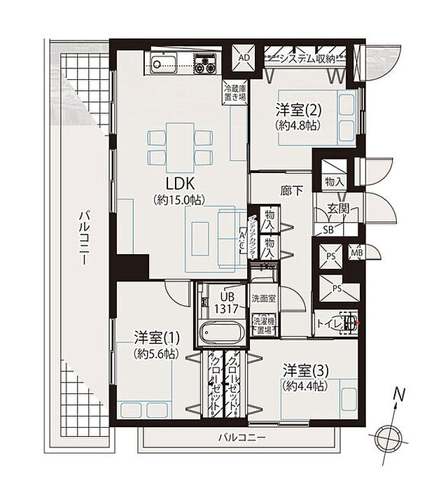 タカシマ志村マンション(3LDK) 13階の間取り図