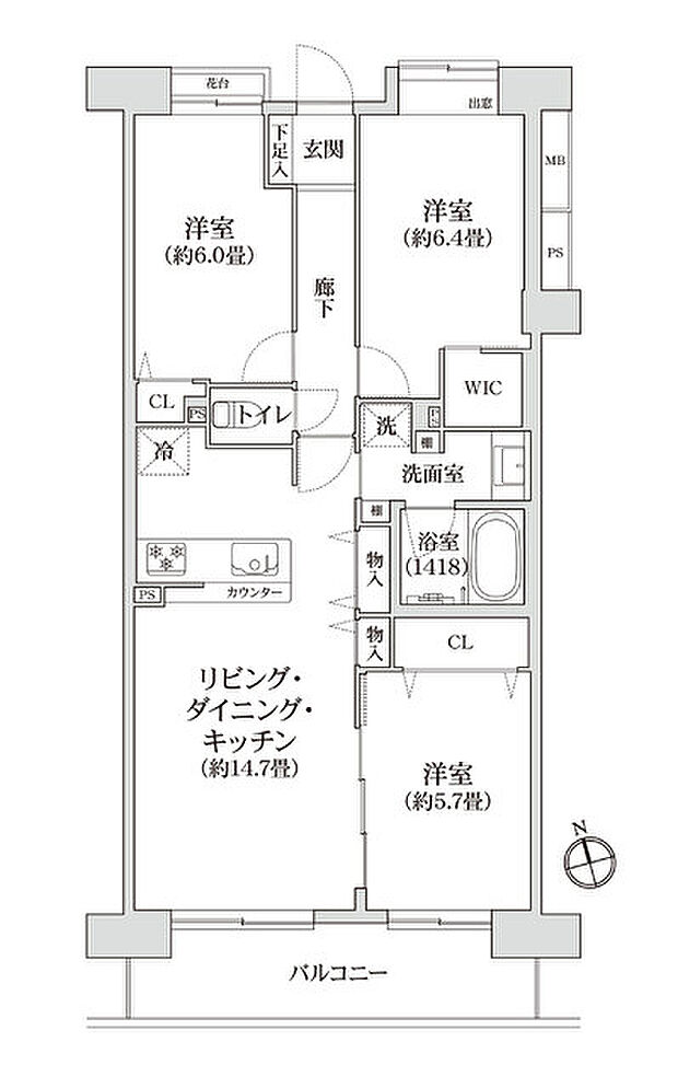 コスモ川口ロイヤルステージ(3LDK) 2階の間取り図