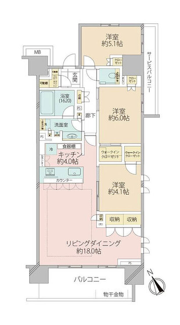 アトラス加賀(3LDK) 15階の間取り図