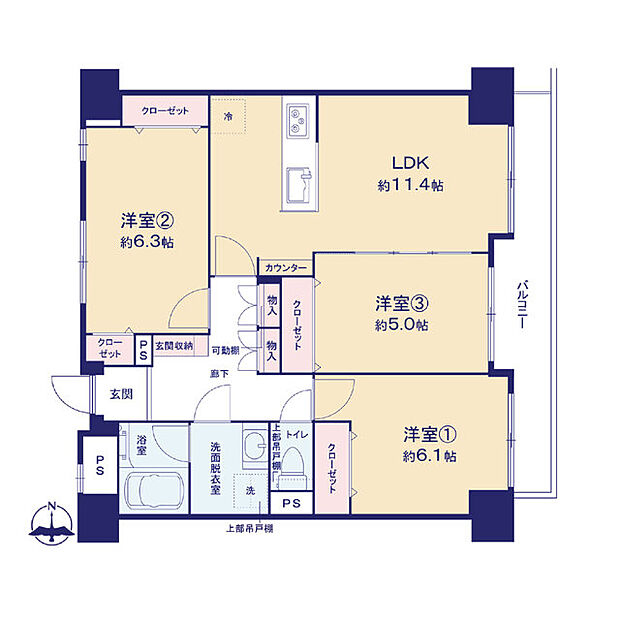 オーベル川口本町(3LDK) 5階の間取り図