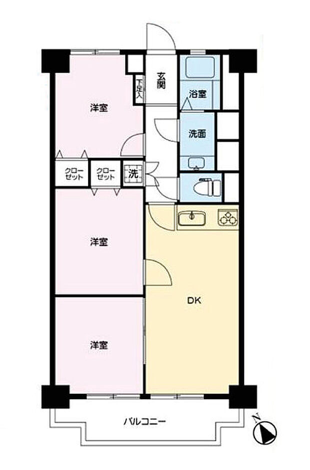 川口サマリヤマンション(3DK) 2階の間取り図