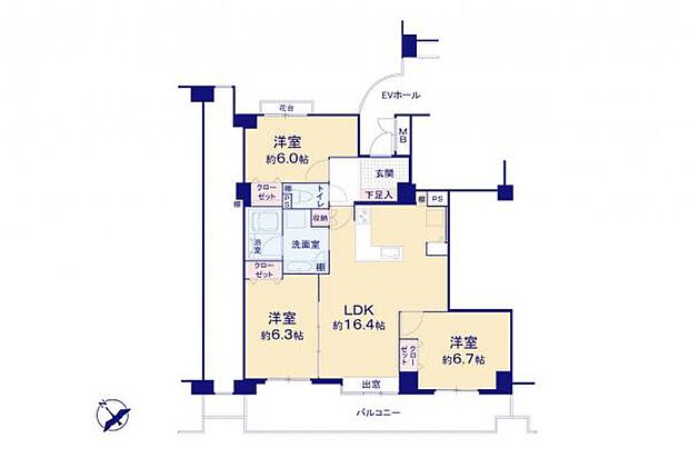 コスモ志木(3LDK) 4階の間取り図