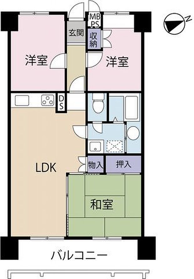 市川藤マンション(3LDK) 7階の間取り図