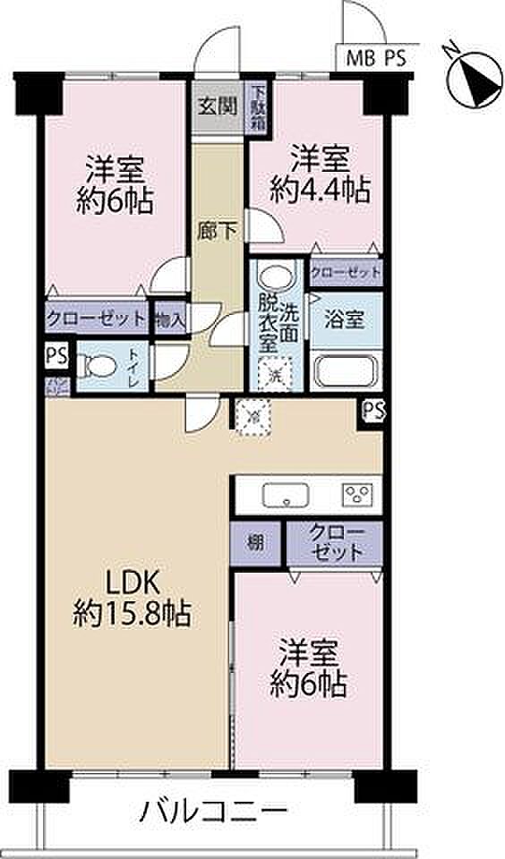 コスモ市川エルミタージュ(3LDK) 3階の間取り図