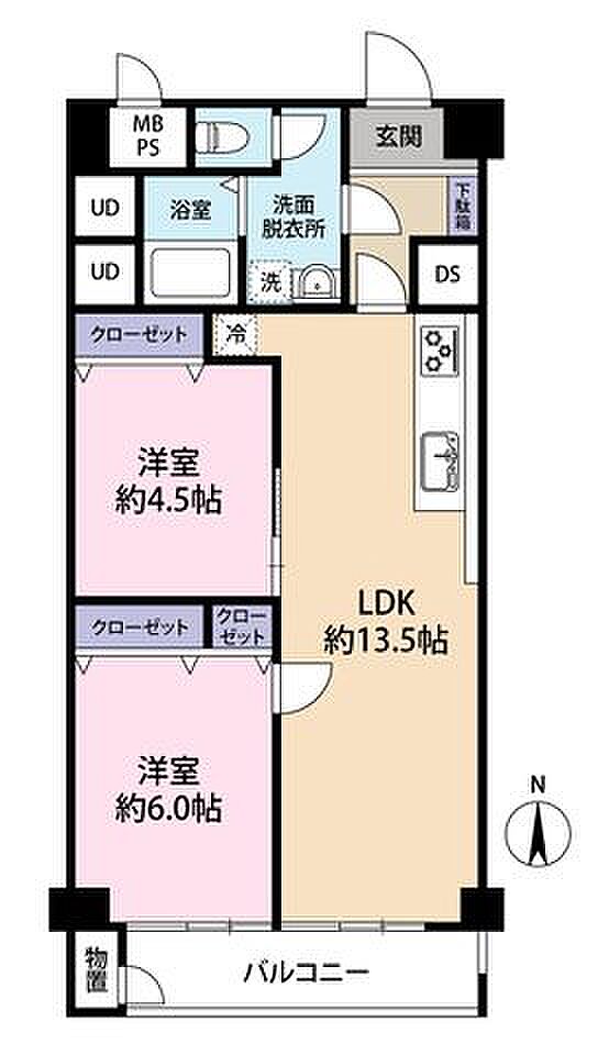 パークサイド船橋(2LDK) 4階の間取り図