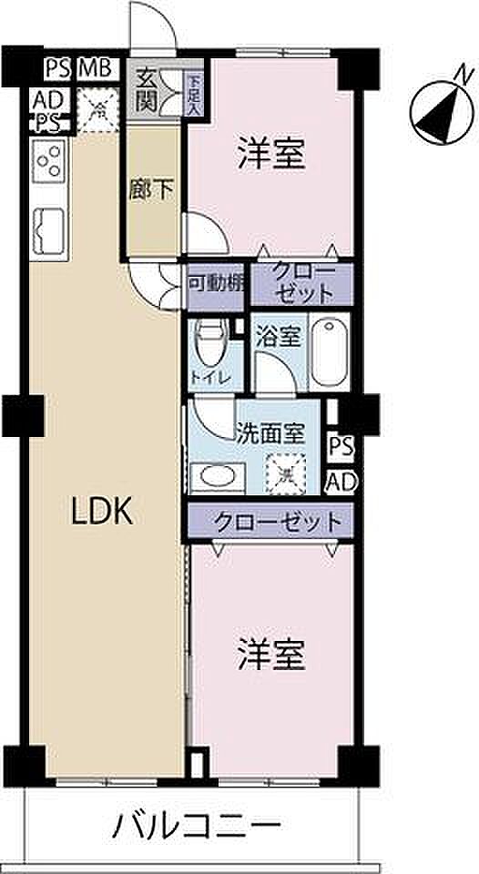 ルネ新行徳Ａ棟(2LDK) 7階の間取り図