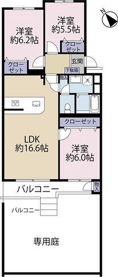 津田沼グリーンハイツ6号棟(3LDK) 1階の間取り図