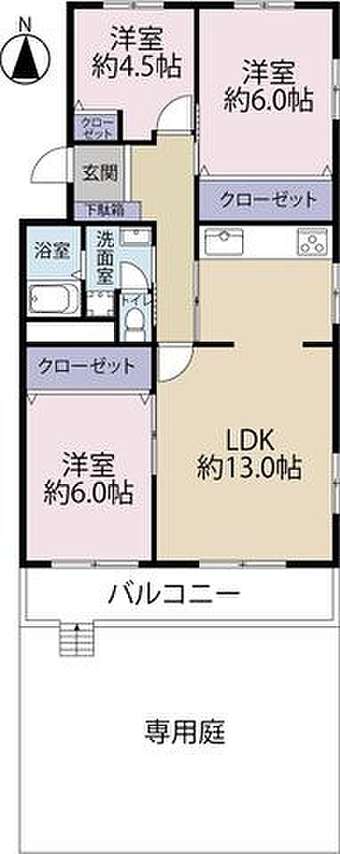 習志野台セントラルマンション4号棟(3LDK) 1階の間取り図
