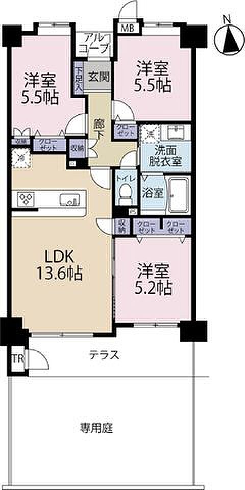 アルシオン西船橋(3LDK) 1階の間取り図