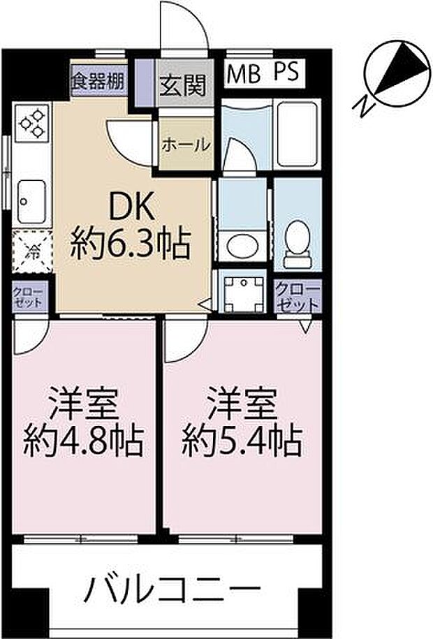 中銀松戸マンシオン(2DK) 6階の間取り図