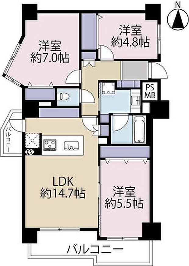 コスモ津田沼エスパシオ(3LDK) 2階の間取り図