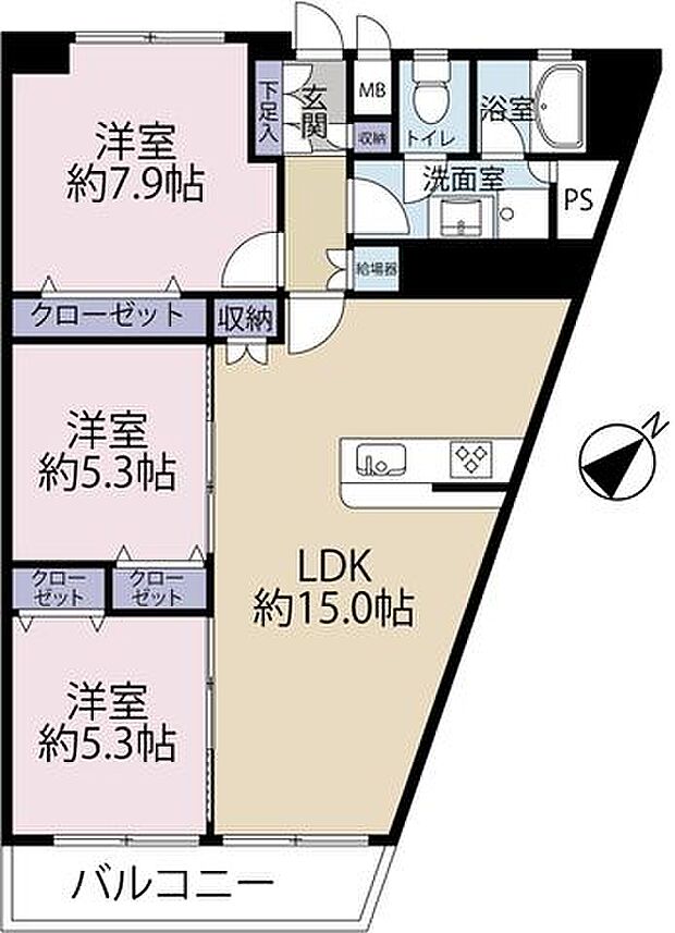 東船橋和光台ハイツ二号棟(3LDK) 6階の間取り図