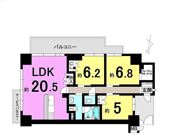 イーグルコートびわ湖大津京(3LDK) 2階の間取り図