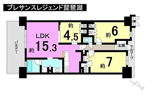 プレサンスレジェンド琵琶湖(3LDK) 3階の間取り図