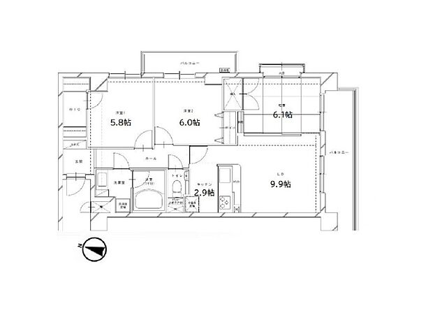 レクシオ拝島　3階部分　角部屋(3LDK) 3階の内観