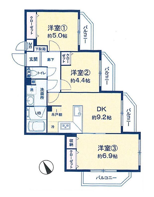 センチュリー大宮公園(3DK) 4階/405号室の間取り図