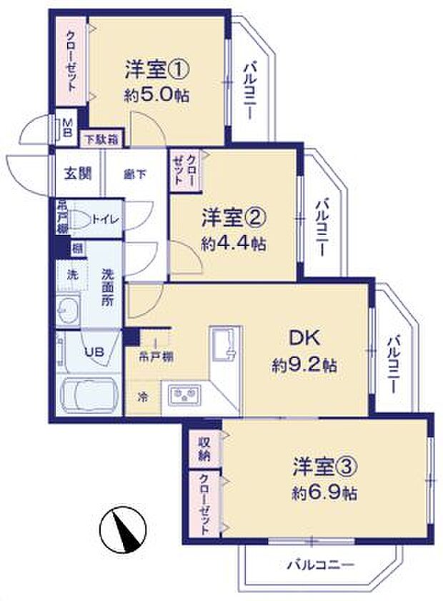 センチュリー大宮公園(3DK) 4階の間取り図