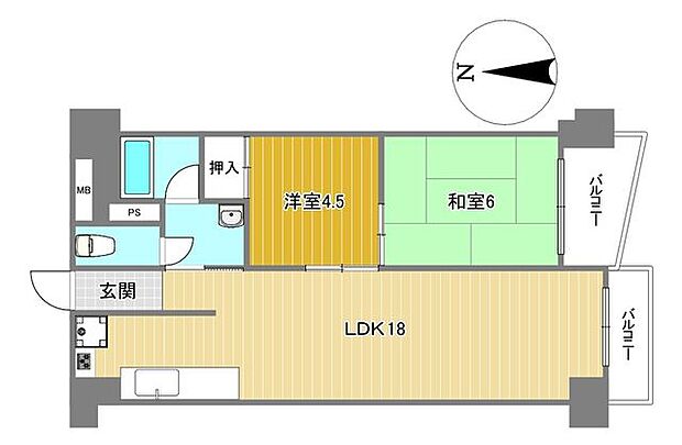 住之江コーポ(2LDK) 4階の間取り図
